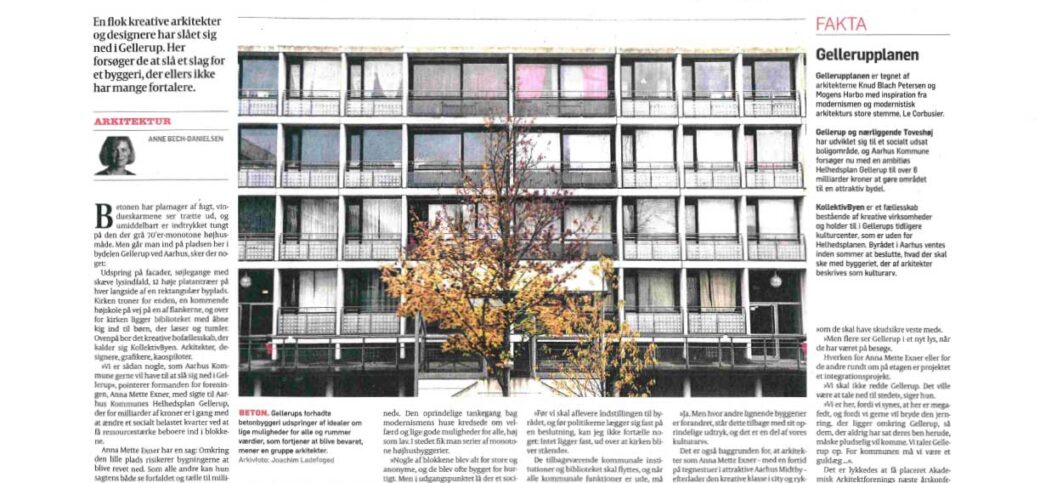 Politiken d. 20. marts 2019: ‘Arkitekter vil redde Gellerups grå beton’
